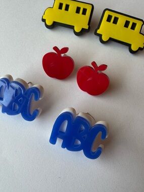ABC and Apple Play Earrings Set - Red Apple & Blue ABC Studs